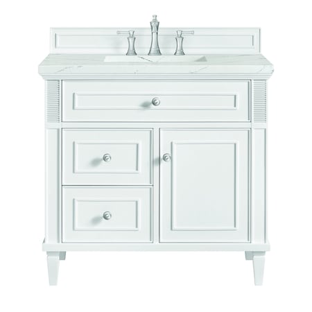 James Martin Vanities 36'' Single Vanity, Bright White w/ 3 CM Ethereal Noctis Quartz Top 424-V36-BW-3ENC